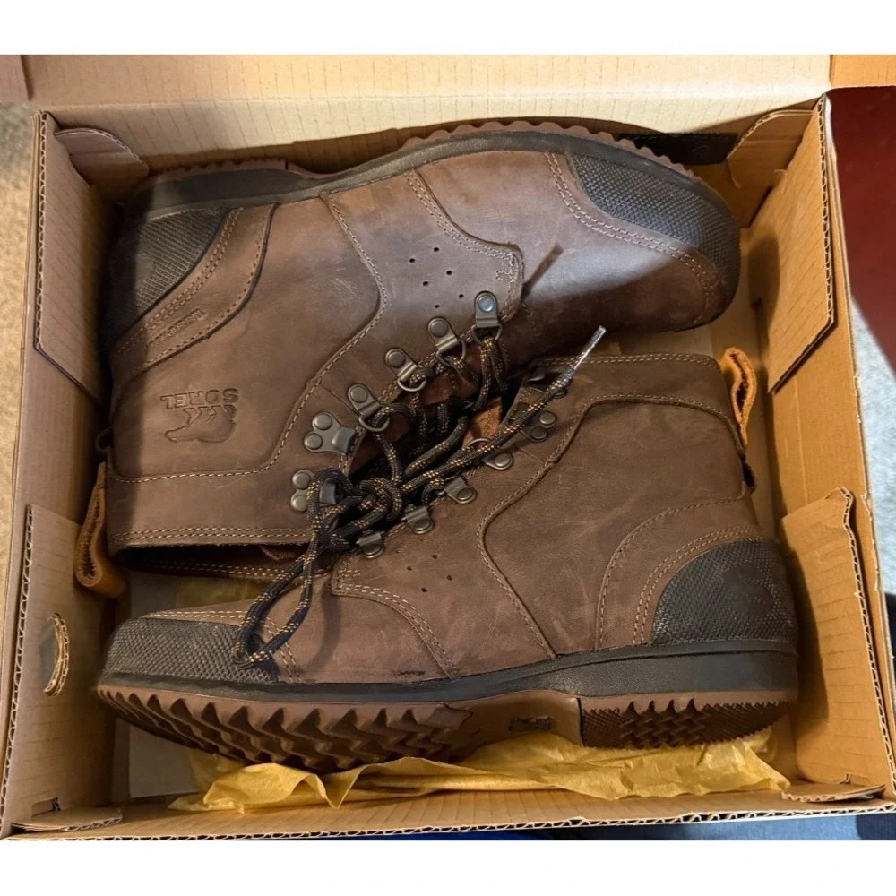 Sorel Ankeny NM2100-256 Mens 9 Waterproof Leather Mid Hiker Ankle Boots Brown